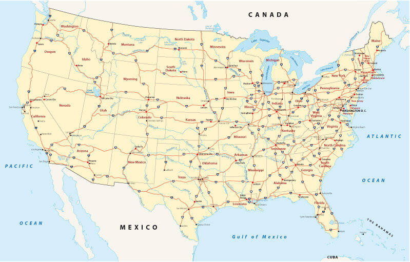 US Interstate Highway Map with Major Cities